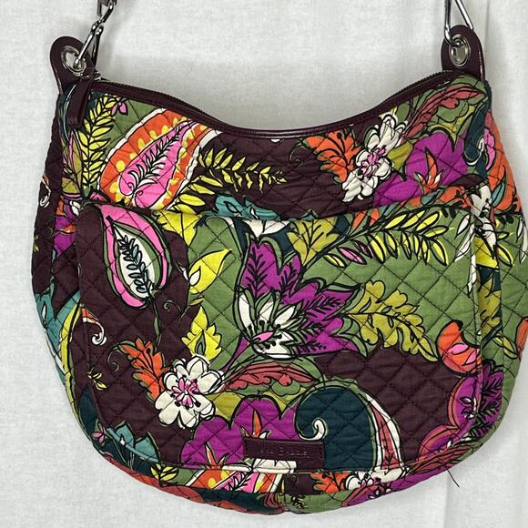 Vera Bradley Shoulder Purse Bag Purple and Greens Inside and Outside Pockets - Picture 3 of 12
